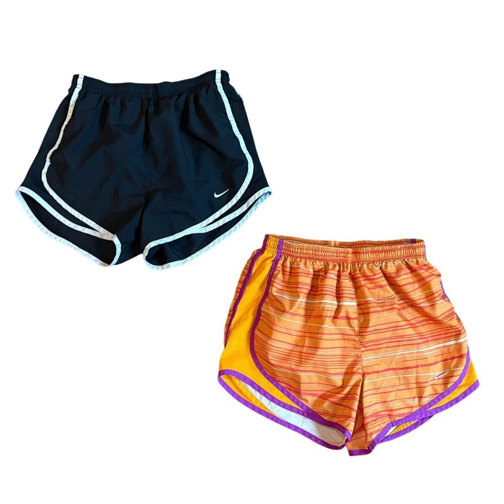 Lot of 2 Nike Dri-Fit Lightweight Running Shorts Womens XS Black Orange EUC